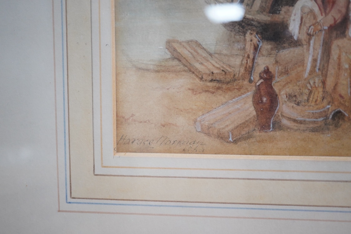 Horace Norman, Italian lakeside scene with boats, gondolas and a building, signed, watercolour, 37 x 53cm